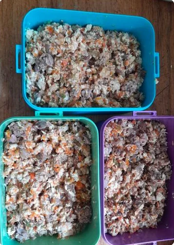 Tres recipientes con dieta cocida porcionada